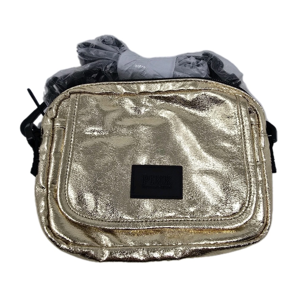Victoria's Secret Pink Crossbody Belt Bag Convertible Gold Metallic